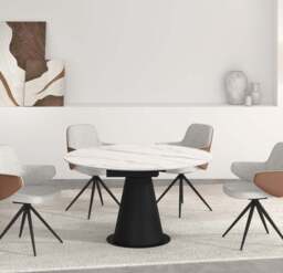 Sierra Swivel Dining Chair - Swivel Dining Chair Grey Fabric / Congac Leather Look - thumbnail 2