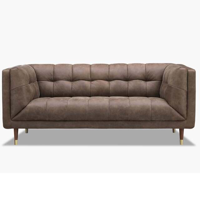 Cassia 3 Seater Sofa - 3 Seater Sofa Explorer Leather - EXPLORER X-1726 Dragonstone / Feet: 178mm Brass Tipped Legs Grey Oak - image 1