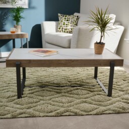 Hanson Coffee Table - Coffee Table Snow Mountain Sintered Stone / Light Smooth Wood Paper Veneer / Gun Grey Metal L - thumbnail 2