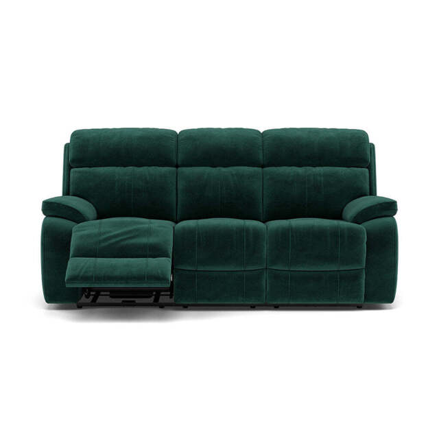 Galaxy 3 Seater Recliner Sofa - 3 Seater Sofa 2 Power Recliners Fabric - Power Recliner with USB - FAB-MEG-37 EMERALD GREEN - image 1