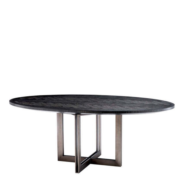 Eichholtz Melchior Oval Dining Table Charcoal Oak Veneer / Bronze Finish - Oval Dining Table Charcoal Oak Veneer / Bronze Finish. - image 1