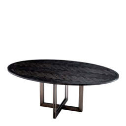 Eichholtz Melchior Oval Dining Table Charcoal Oak Veneer / Bronze Finish - Oval Dining Table Charcoal Oak Veneer / Bronze Finish. - thumbnail 4