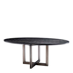 Eichholtz Melchior Oval Dining Table Charcoal Oak Veneer / Bronze Finish - Oval Dining Table Charcoal Oak Veneer / Bronze Finish.
