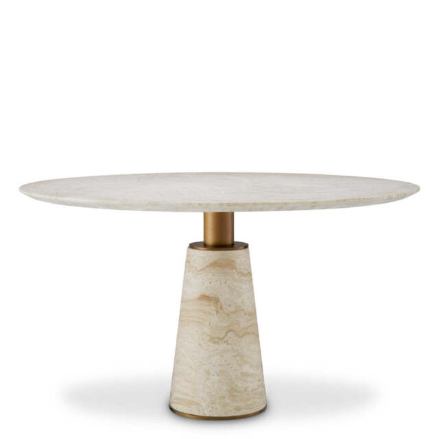 Eichholtz Genova Round Dining Table Travertine  Brushed Brass Finish - Round Dining Table Travertine  Brushed Brass Finish - image 1