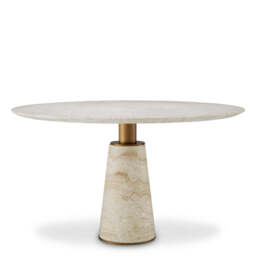 Eichholtz Genova Round Dining Table Travertine  Brushed Brass Finish - Round Dining Table Travertine  Brushed Brass Finish