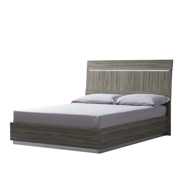 Kroma Bedframe with Led Light - Bed Wooden Headboard with LED Light - 160 x 200cm Venetian Grey - image 1