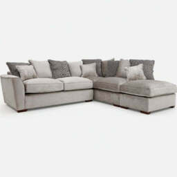 Allure Corner Sofa with Footstool - Corner Group with Stool Chaise Right Grade D - Right Hand Facing - Extraflex - Pillow Back / Aaron Silver/Destiny Silver/Tessere Pebble / Light Beech Feet - thumbnail 3