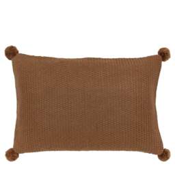 Moss Stitched Pom Pom Brown Cushion - Moss Stitch Pom Pom Cushion Tan 40x60CM - thumbnail 4