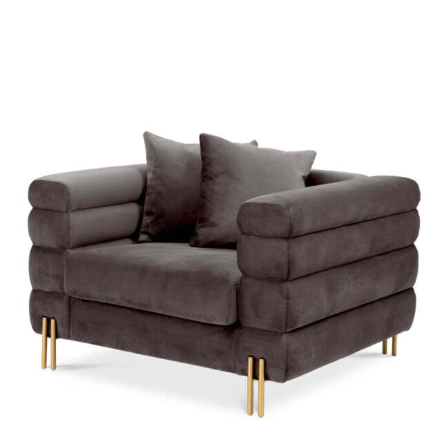 Eichholtz York Armchair Savona Grey Velvet Brushed Brass Legs - Armchair Savona Grey Velvet. - image 1