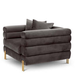 Eichholtz York Armchair Savona Grey Velvet Brushed Brass Legs - Armchair Savona Grey Velvet. - thumbnail 4