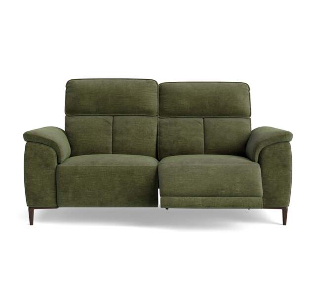 Loma Small 3 Seater Recliner Sofa - 2.5 Seater Sofa with 2 Power Recliners (Compact) USB Fabric - Power Recliner with USB - FAB-NTS - 16 OLIVE GREEN - image 1