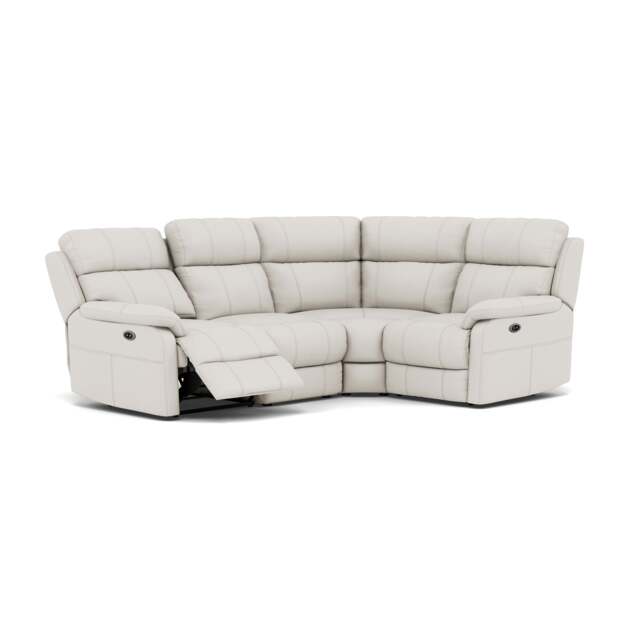 Fara Small Corner Recliner Sofa - Combination 5 2 Corner 1 with 2 Power Recliners Cat 25S - Right Hand Facing - Power Recliner with USB - NCS-744D STAR WHITE - image 1