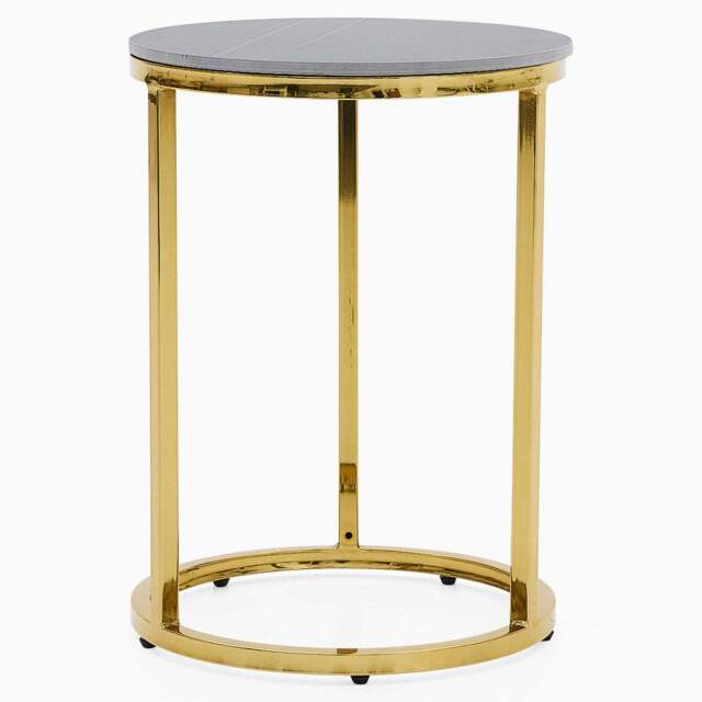 Circo Side Table - Round End Table Black & Gold Ceramic Top/Gold Powder Coat Legs - image 1