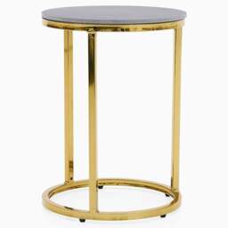 Circo Side Table - Round End Table Black & Gold Ceramic Top/Gold Powder Coat Legs - thumbnail 2