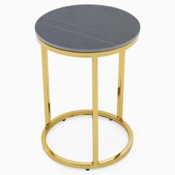 Circo Side Table - Round End Table Black & Gold Ceramic Top/Gold Powder Coat Legs - thumbnail 3