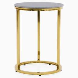 Circo Side Table - Round End Table Black & Gold Ceramic Top/Gold Powder Coat Legs - thumbnail 1