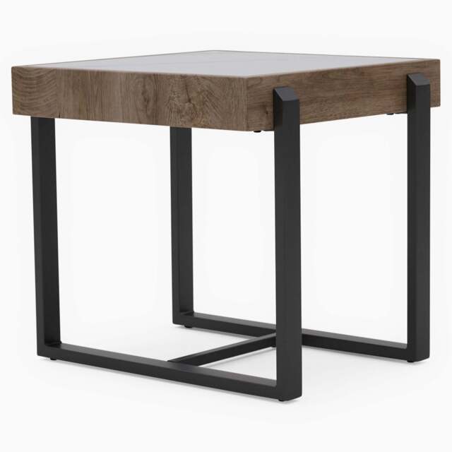 Hanson Side Table - End Table Snow Mountain Sintered Stone / Light Smooth Wood Paper Veneer / Gun Grey Metal L - image 1
