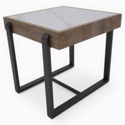 Hanson Side Table - End Table Snow Mountain Sintered Stone / Light Smooth Wood Paper Veneer / Gun Grey Metal L - thumbnail 7