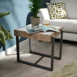 Hanson Side Table - End Table Snow Mountain Sintered Stone / Light Smooth Wood Paper Veneer / Gun Grey Metal L - thumbnail 2