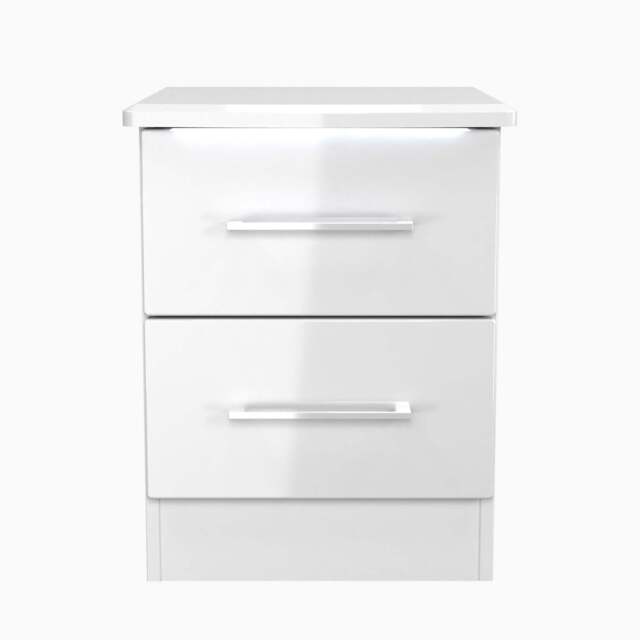 Portland 2 Drawer Bedside Cabinet - 2 Drawer Bedside Cabinet - WGW - White Gloss & White - image 1