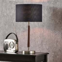 Gianni Brushed Silver and Wood Effect Table Lamp - Gianni Brushed Silver and Wood Effect Table Lamp