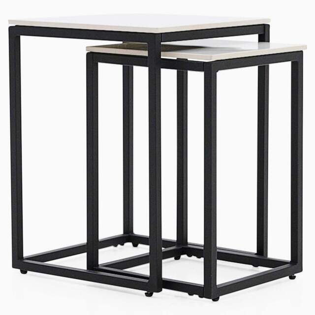 Tyler White Ceramic Nest of 2 Side Tables - Nest of Tables White Ceramic Top / Black Powder Coated Metal Legs - image 1