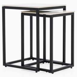 Tyler White Ceramic Nest of 2 Side Tables - Nest of Tables White Ceramic Top / Black Powder Coated Metal Legs