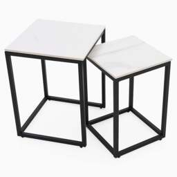 Tyler White Ceramic Nest of 2 Side Tables - Nest of Tables White Ceramic Top / Black Powder Coated Metal Legs - thumbnail 3