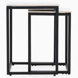 Tyler White Ceramic Nest of 2 Side Tables - Nest of Tables White Ceramic Top / Black Powder Coated Metal Legs - thumbnail 4