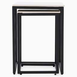 Tyler White Ceramic Nest of 2 Side Tables - Nest of Tables White Ceramic Top / Black Powder Coated Metal Legs - thumbnail 2