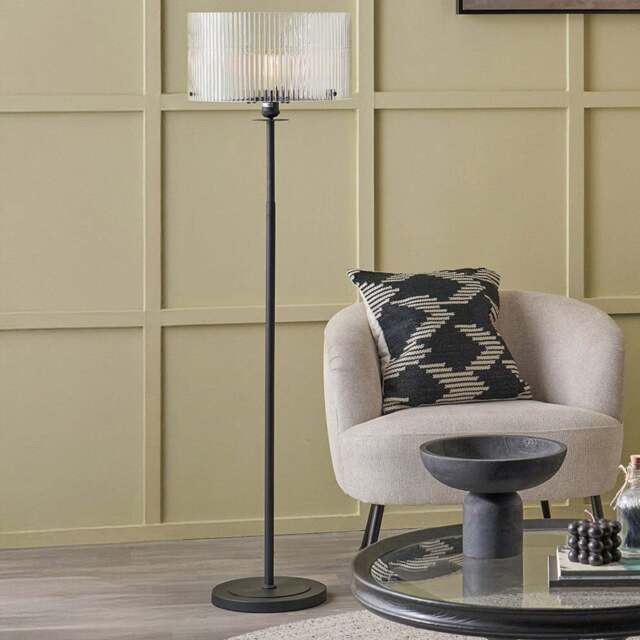 Clara Ribbed Glass Black Metal Round Floor Lamp - Clara Ribbed Glass Black Metal Round Floor Lamp - image 1