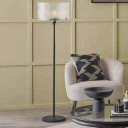 Clara Ribbed Glass Black Metal Round Floor Lamp - Clara Ribbed Glass Black Metal Round Floor Lamp