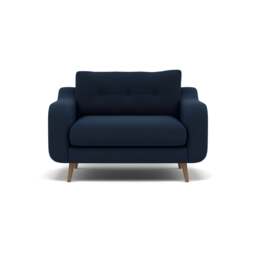 Phoebe Loveseat - Snuggler Chair Grade B - Plush Velvet Indigo / Weathered Oak