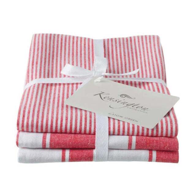 Kensington Stripe Tea Towel Red Set Of 3 - Kensington Stripe Tea Towel Red Set Of 3 - image 1