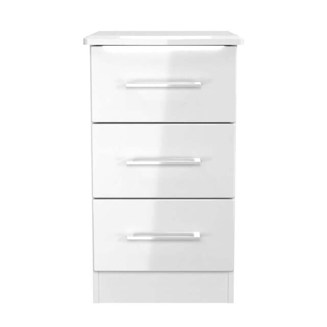 Portland 3 Drawer Bedside Cabinet - 3 Drawer Bedside Cabinet - WGW - White Gloss & White - image 1