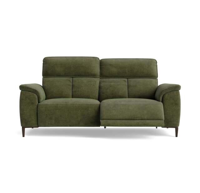 Loma 3 Seater Recliner Sofa - 2.5 Seater Sofa with 2 Power Recliners USB Fabric - Power Recliner with USB - FAB-NTS - 16 OLIVE GREEN - image 1