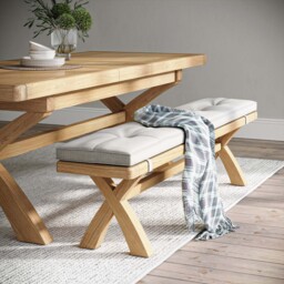 Navarre Cross Bench - Cross Bench Oak / Beige Fabric - Beige - thumbnail 2