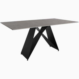 Odessey Dining Table - Fixed Dining Table 160cm Grey Sintered Stone / Black Powder Coat Metal Base - thumbnail 2