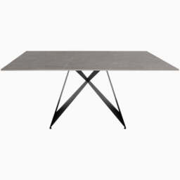Odessey Dining Table - Fixed Dining Table 160cm Grey Sintered Stone / Black Powder Coat Metal Base