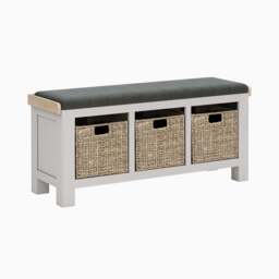 Salford Cross Bench - Storage Bench Stone Grey / Beige Fabric - Beige - thumbnail 3