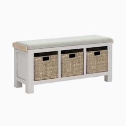 Salford Cross Bench - Storage Bench Stone Grey / Beige Fabric - Beige - thumbnail 1