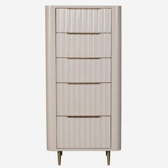 Saskia 5 Drawer Cabinet - 5 Drawer Tall Chest Soft Grey Painted / Brass - image 1