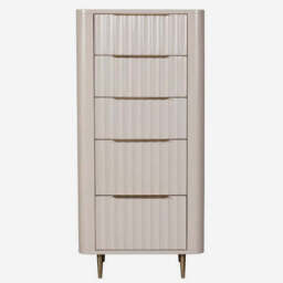 Saskia 5 Drawer Cabinet - 5 Drawer Tall Chest Soft Grey Painted / Brass