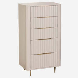 Saskia 5 Drawer Cabinet - 5 Drawer Tall Chest Soft Grey Painted / Brass - thumbnail 3