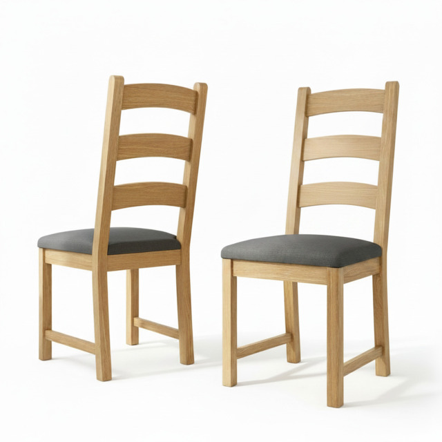 Navarre Pair of Charcoal Ladderback Dining Chairs - Ladder Dining Chair - Pair Oak / Charcoal Fabric - image 1
