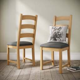 Navarre Pair of Charcoal Ladderback Dining Chairs - Ladder Dining Chair - Pair Oak / Charcoal Fabric - thumbnail 2