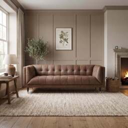Cassia 4 Seater Sofa - 3.5 Seater Sofa Explorer Leather - EXPLORER X-1726 Dragonstone / Feet: 178mm Brass Tipped Legs Mahogany - thumbnail 2