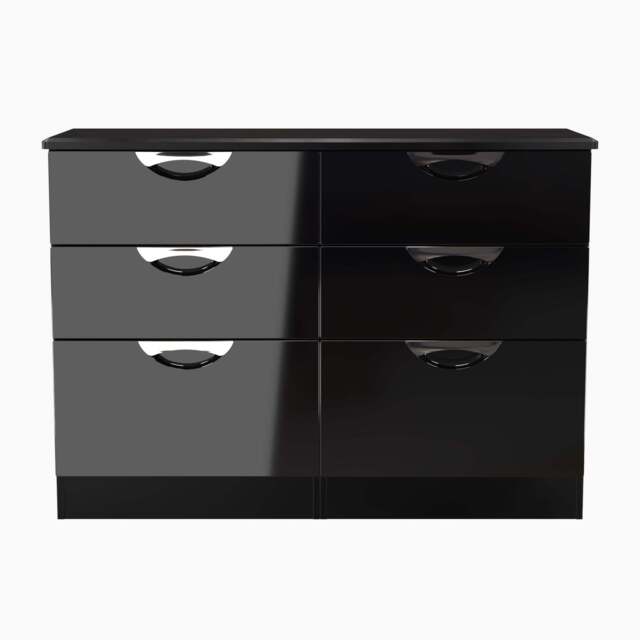 Colton 6 Drawer Wide Chest - 6 Drawer Wide Chest - BGBM - Black Gloss & Black - image 1