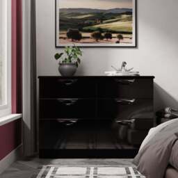 Colton 6 Drawer Wide Chest - 6 Drawer Wide Chest - BGBM - Black Gloss & Black - thumbnail 2