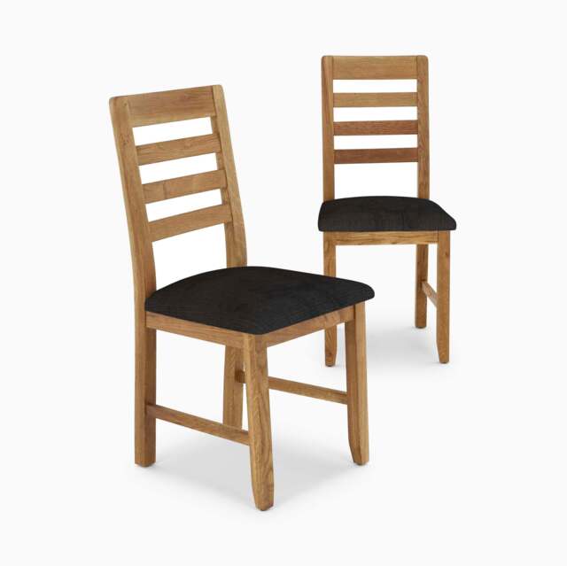 Solvi Pair of Oak/Steel Grey Dining Chairs - Dining Chair - Pair Oak / Steel - image 1